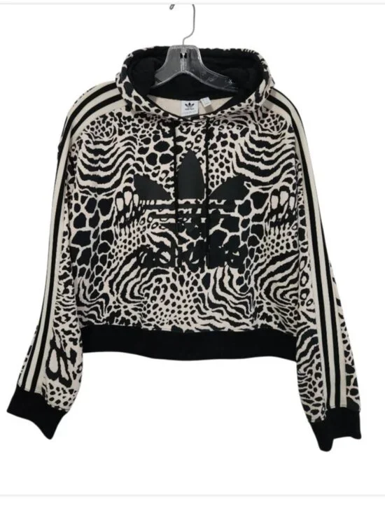 adidas Originals Leopard Print Cropped Trefoil Hoodie OVERSIZED - Picture 5 of 12